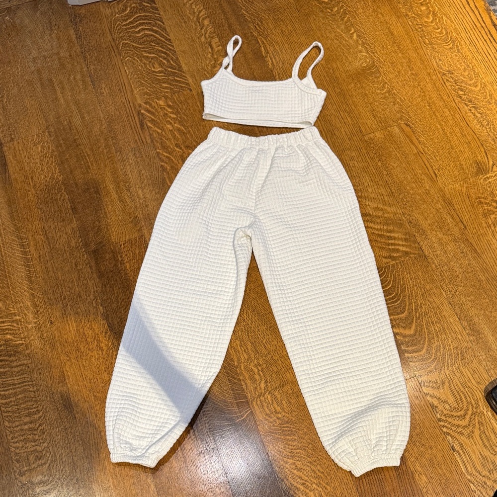 PRINCESS POLLY WHITE WAFFLE SET | CROP TOP + JOGGERS | US 4 / S - Picture 9 of 13